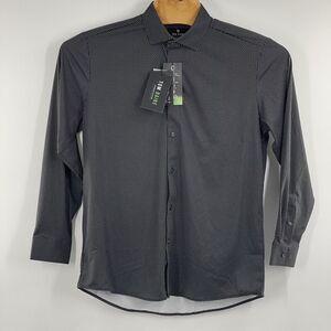 TOM BAINE Performance Collection Slim Stretch Black Dot Print‎ Shirt L 16-16 1/2